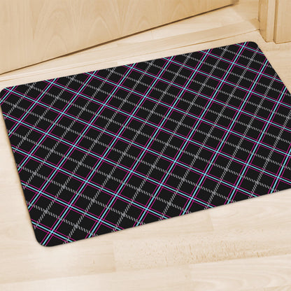 Black Grey Blue And Pink Tartan Print Polyester Doormat