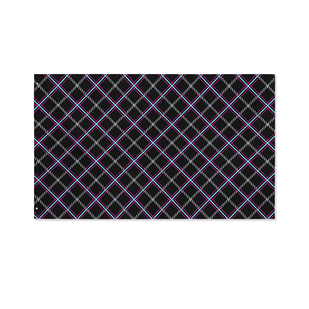 Black Grey Blue And Pink Tartan Print Polyester Flag
