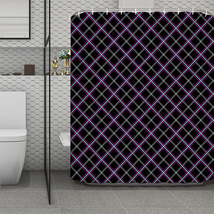 Black Grey Blue And Pink Tartan Print Polyester Shower Curtain