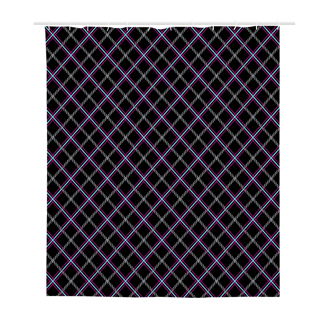 Black Grey Blue And Pink Tartan Print Polyester Shower Curtain