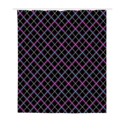 Black Grey Blue And Pink Tartan Print Polyester Shower Curtain
