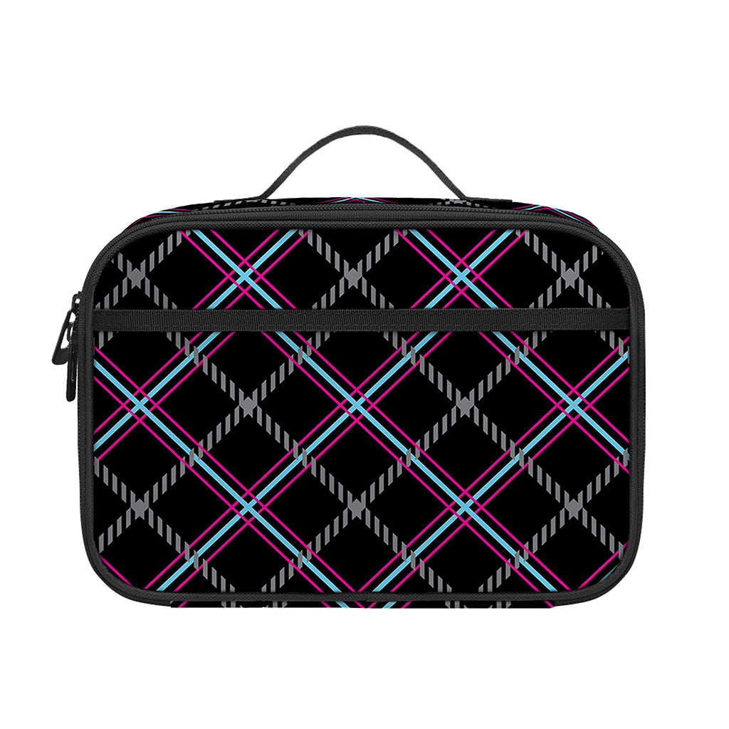 Black Grey Blue And Pink Tartan Print Portable Lunch Bag