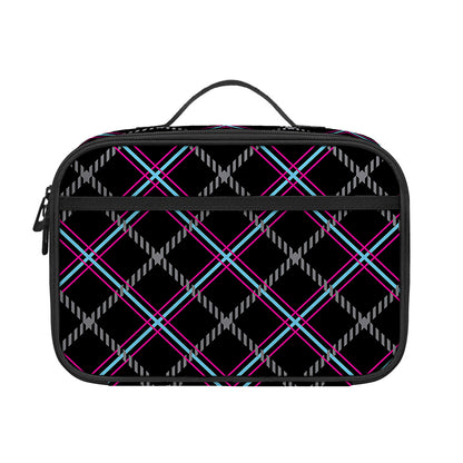 Black Grey Blue And Pink Tartan Print Portable Lunch Bag