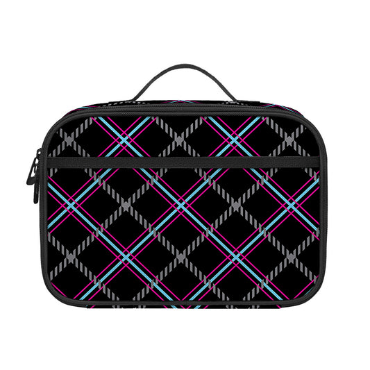Black Grey Blue And Pink Tartan Print Portable Lunch Bag