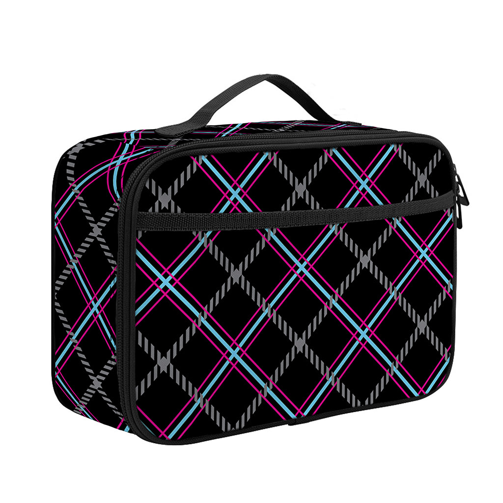 Black Grey Blue And Pink Tartan Print Portable Lunch Bag