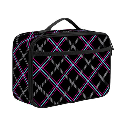 Black Grey Blue And Pink Tartan Print Portable Lunch Bag