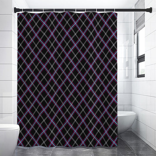 Black Grey Blue And Pink Tartan Print Premium Shower Curtain