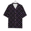 Black Grey Blue And Pink Tartan Print Rayon Hawaiian Shirt