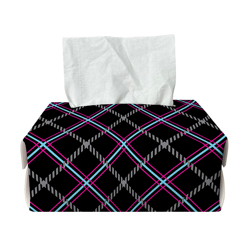 Black Grey Blue And Pink Tartan Print Rectangle Tissue Box Cover