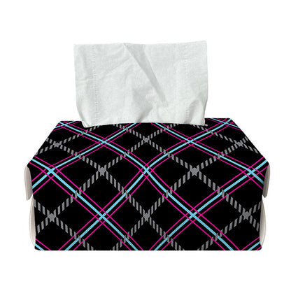 Black Grey Blue And Pink Tartan Print Rectangle Tissue Box Cover
