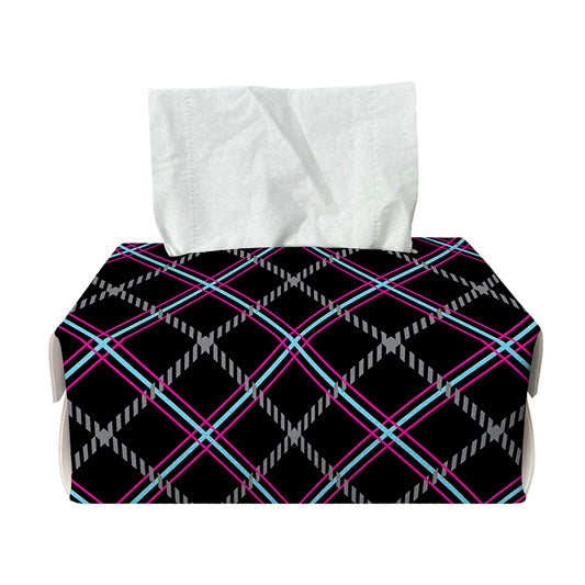 Black Grey Blue And Pink Tartan Print Rectangle Tissue Box Cover