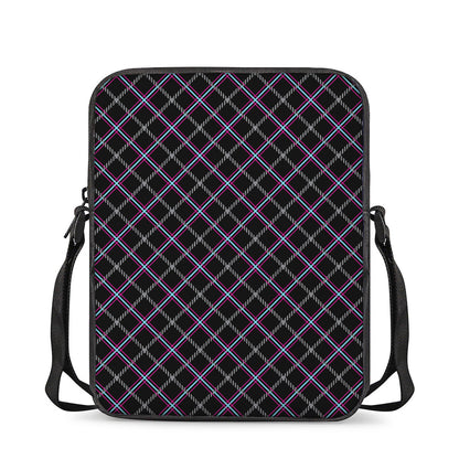 Black Grey Blue And Pink Tartan Print Rectangular Crossbody Bag