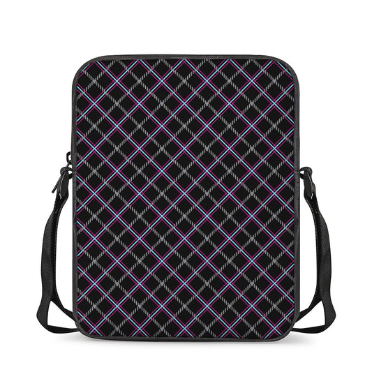 Black Grey Blue And Pink Tartan Print Rectangular Crossbody Bag