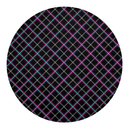 Black Grey Blue And Pink Tartan Print Round Blanket