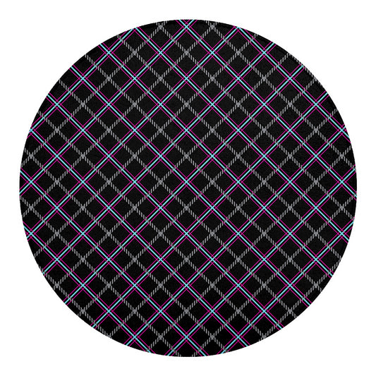 Black Grey Blue And Pink Tartan Print Round Blanket