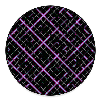 Black Grey Blue And Pink Tartan Print Round Floor Mat