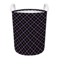 Black Grey Blue And Pink Tartan Print Round Laundry Basket