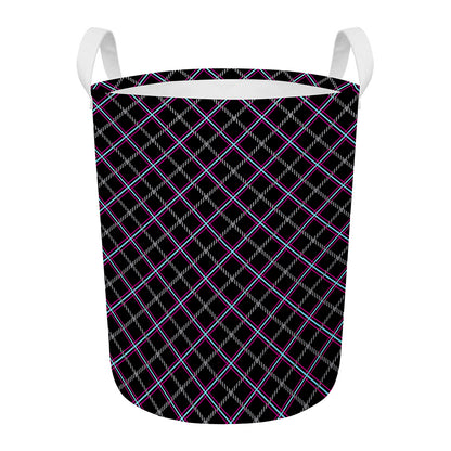 Black Grey Blue And Pink Tartan Print Round Laundry Basket