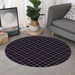 Black Grey Blue And Pink Tartan Print Round Rug