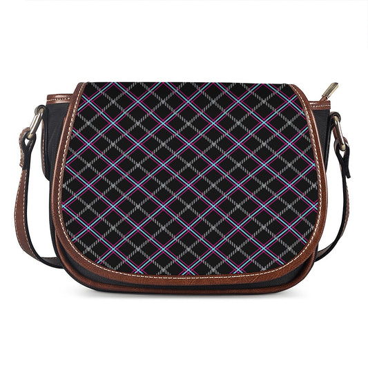 Black Grey Blue And Pink Tartan Print Saddle Bag