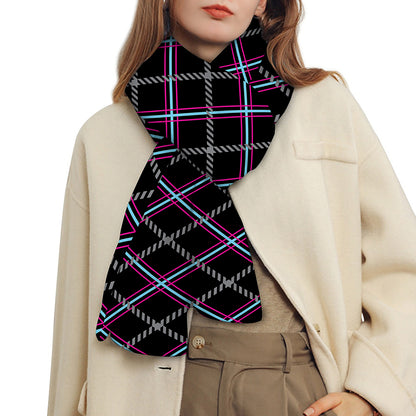 Black Grey Blue And Pink Tartan Print Scarf