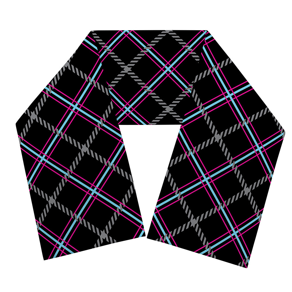 Black Grey Blue And Pink Tartan Print Scarf