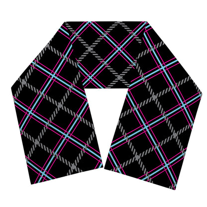 Black Grey Blue And Pink Tartan Print Scarf