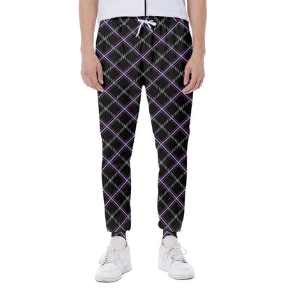 Black Grey Blue And Pink Tartan Print Scuba Joggers