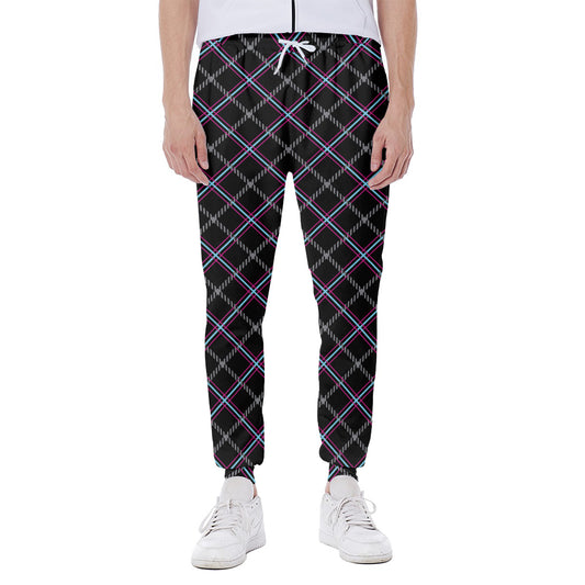 Black Grey Blue And Pink Tartan Print Scuba Joggers