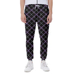 Black Grey Blue And Pink Tartan Print Scuba Joggers