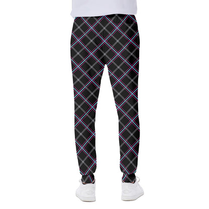 Black Grey Blue And Pink Tartan Print Scuba Joggers