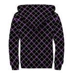 Black Grey Blue And Pink Tartan Print Sherpa Lined Zip Up Hoodie