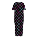 Black Grey Blue And Pink Tartan Print Short Sleeve Long Nightdress