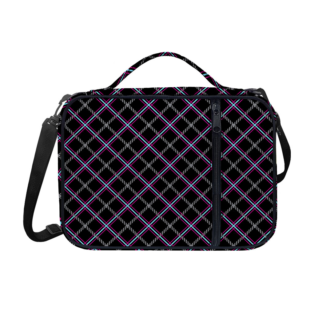 Black Grey Blue And Pink Tartan Print Shoulder Strap Bible Bag