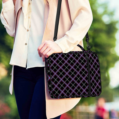 Black Grey Blue And Pink Tartan Print Shoulder Strap Bible Bag
