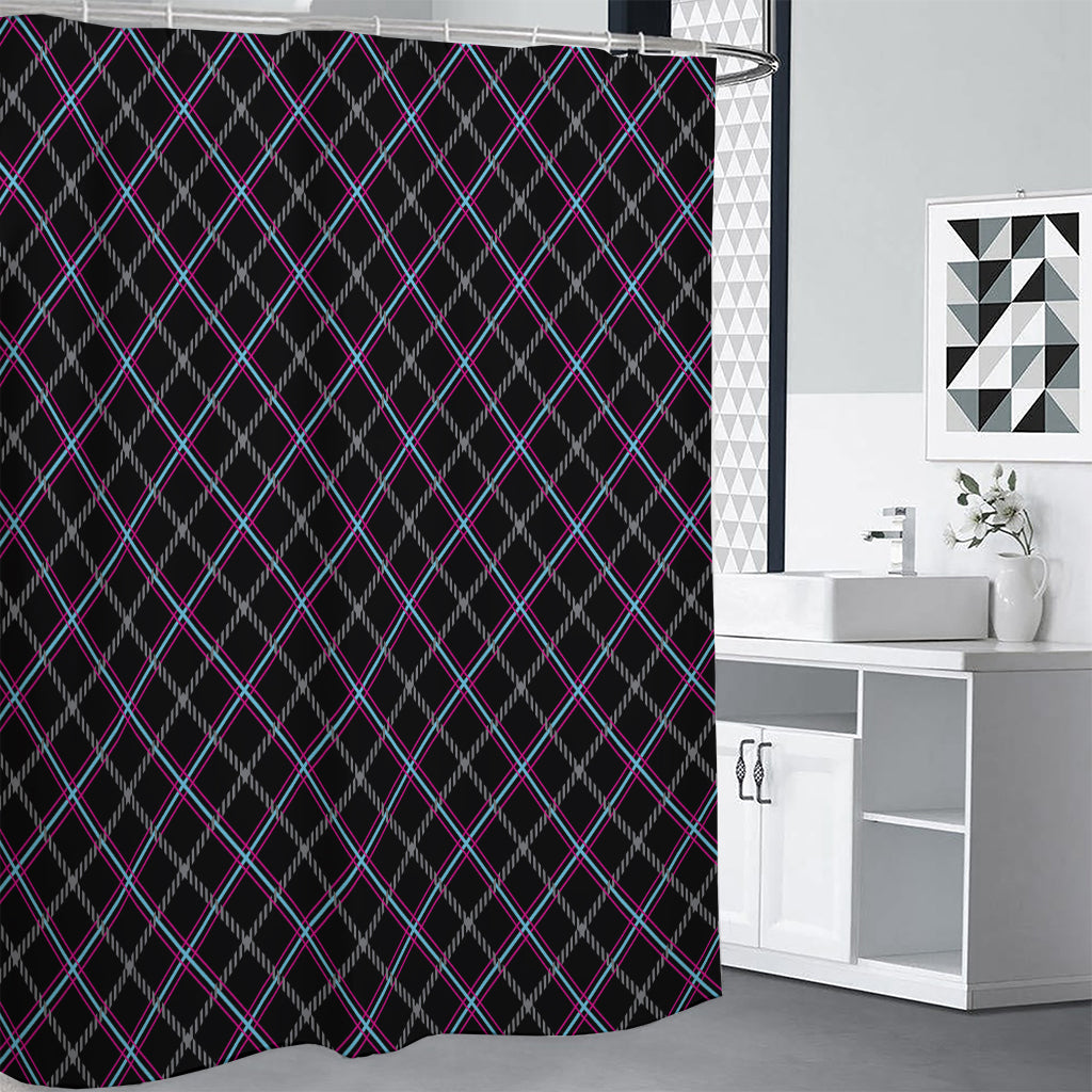 Black Grey Blue And Pink Tartan Print Shower Curtain