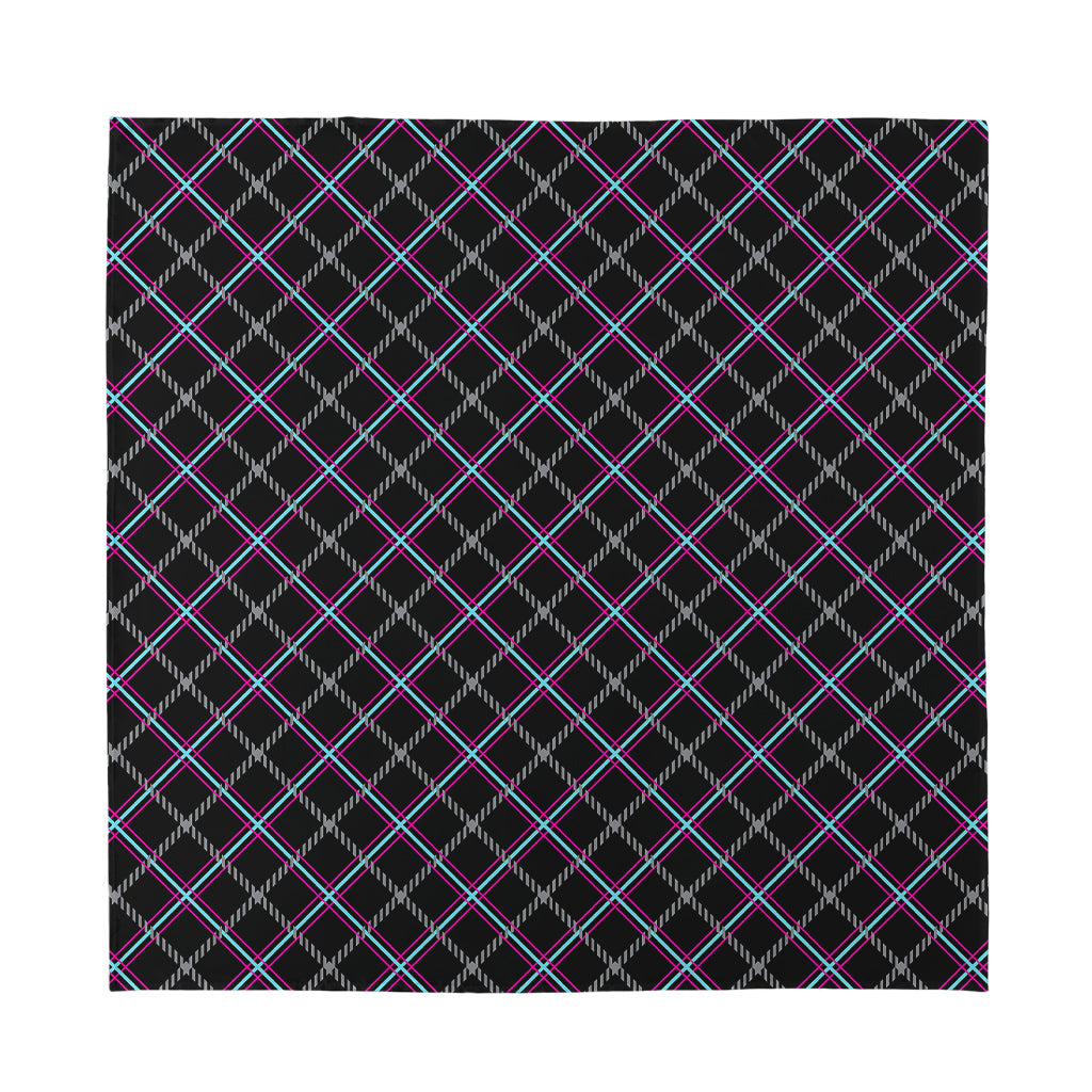 Black Grey Blue And Pink Tartan Print Silk Bandana