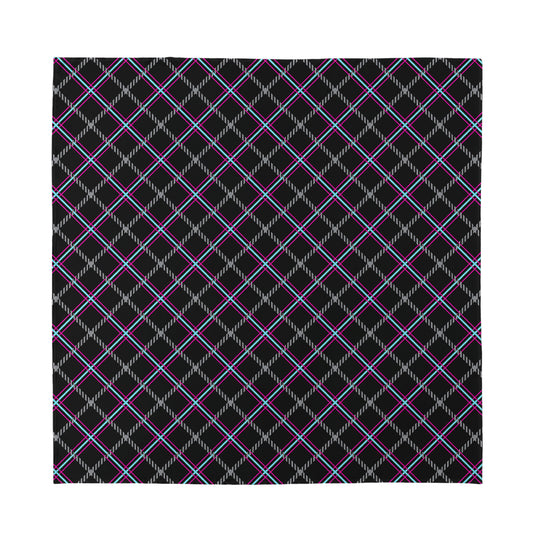 Black Grey Blue And Pink Tartan Print Silk Bandana