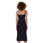 Black Grey Blue And Pink Tartan Print Slim Fit Midi Cami Dress