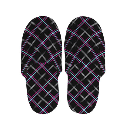 Black Grey Blue And Pink Tartan Print Slippers