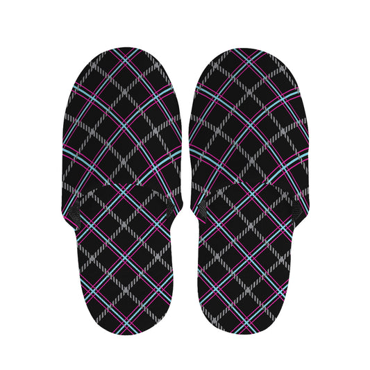 Black Grey Blue And Pink Tartan Print Slippers