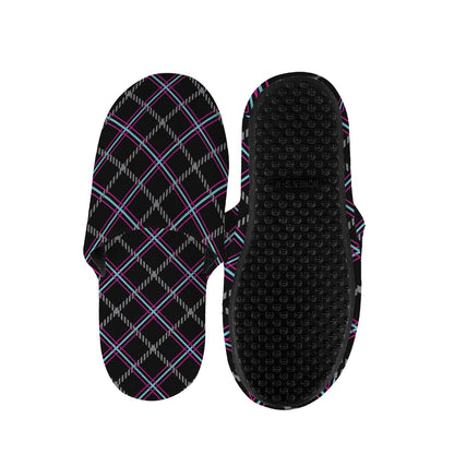 Black Grey Blue And Pink Tartan Print Slippers