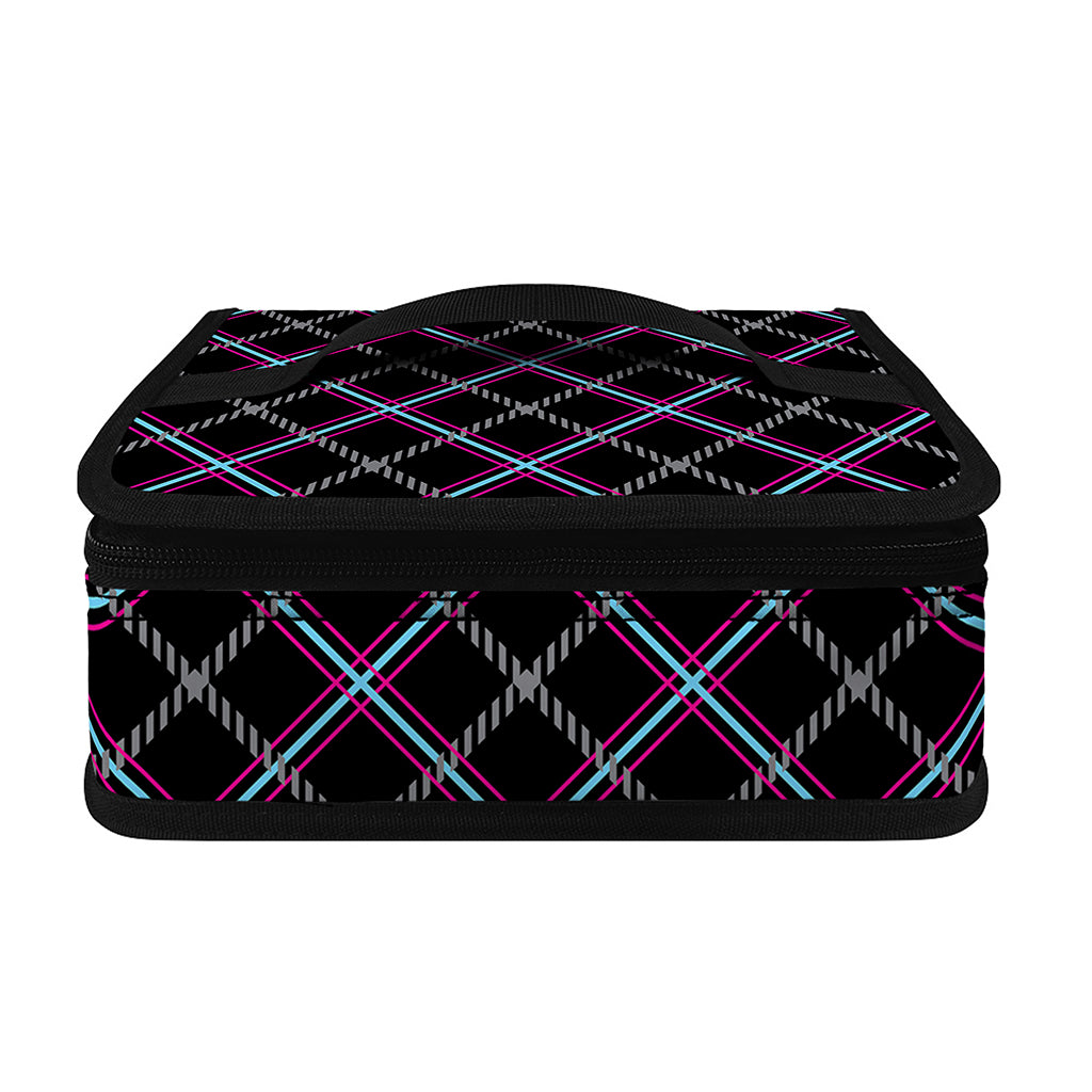 Black Grey Blue And Pink Tartan Print Small Lunch Bag