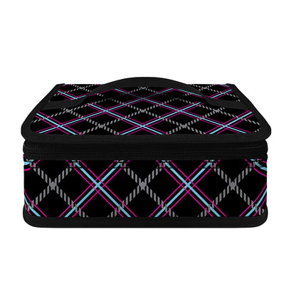 Black Grey Blue And Pink Tartan Print Small Lunch Bag