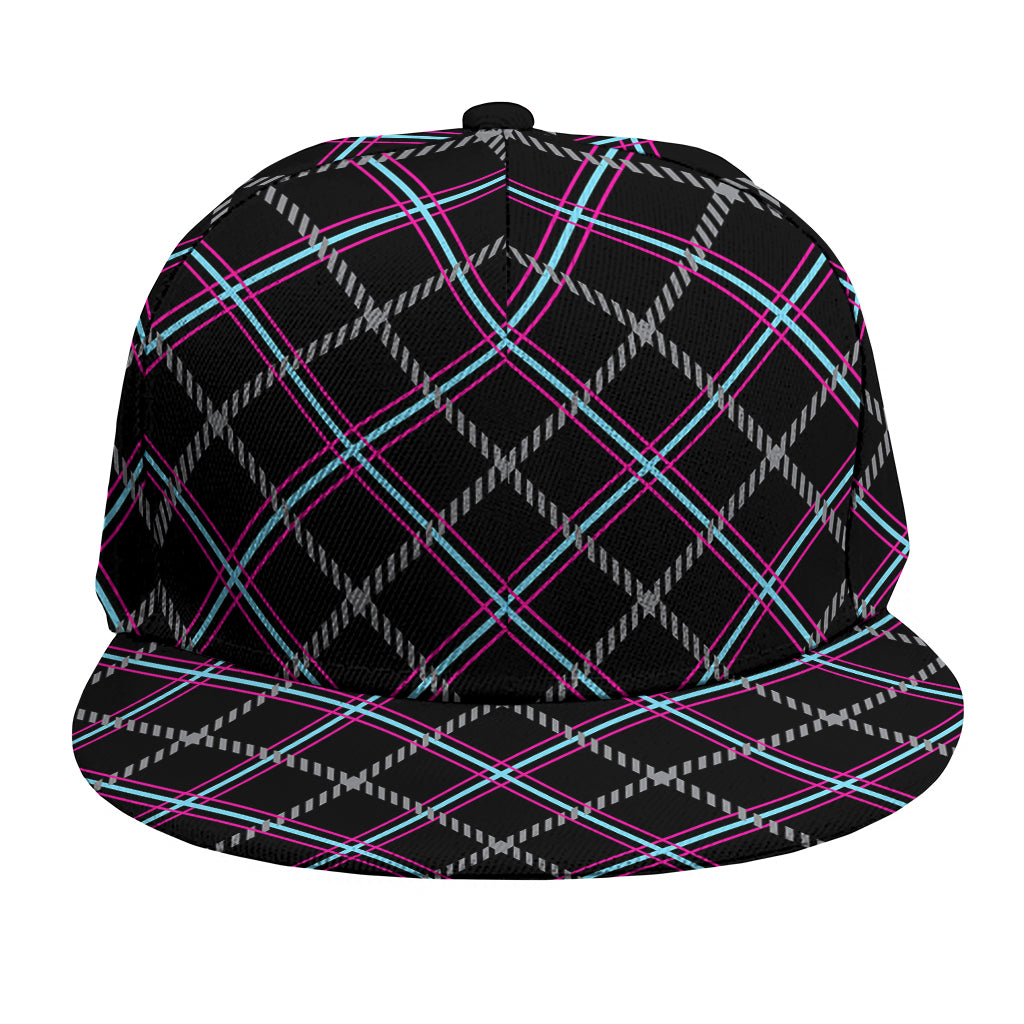Black Grey Blue And Pink Tartan Print Snapback Cap