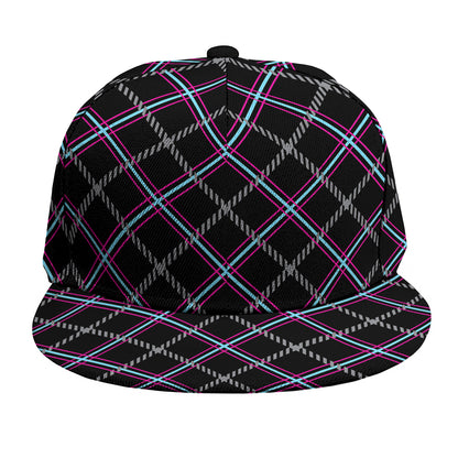 Black Grey Blue And Pink Tartan Print Snapback Cap