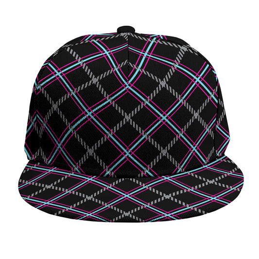 Black Grey Blue And Pink Tartan Print Snapback Cap