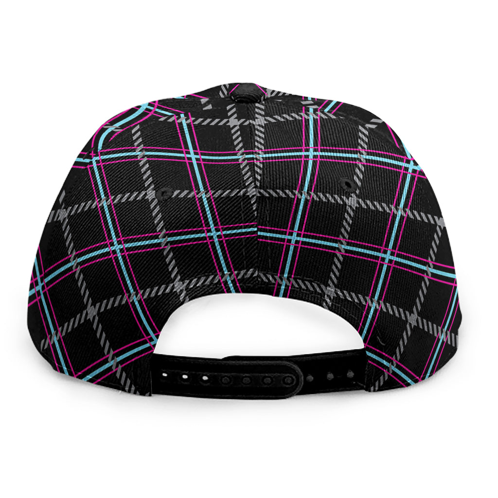 Black Grey Blue And Pink Tartan Print Snapback Cap
