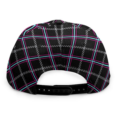 Black Grey Blue And Pink Tartan Print Snapback Cap