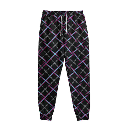 Black Grey Blue And Pink Tartan Print Sweatpants